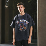 Mens Vintage T Shirt Printed Washed Short Sleeve T-Shirt Men