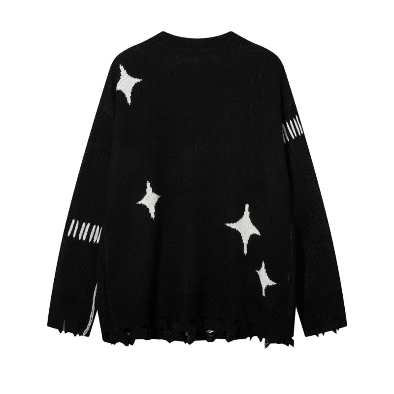 Women Sweater Spider Web Jacquard Loose-Fitting Hole