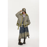 Unisex Coat Plaid Stitching PU Leather Coat