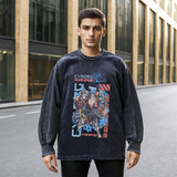 Mens Vintage Long Sleeve Shirt Cartoon Anime Print Men and Women