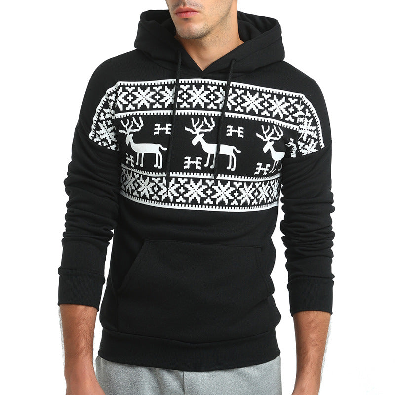 Black Christmas Sweater Night Elk Printing Leisure Sports