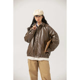 Unisex Coat Vintage Cotton-Padded Clothes Loose Couple PU Leather