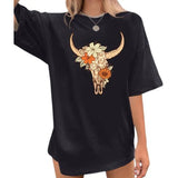 Boho Cow Skull Shirts for Women Oversized Western Country