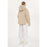 Women Cotton Coat Breasted Loose and Warm Diamond Grid Cotton Jacket