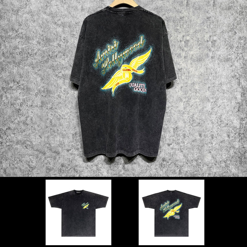 Amiri washed t-shirt star dot wings printing short sleeve