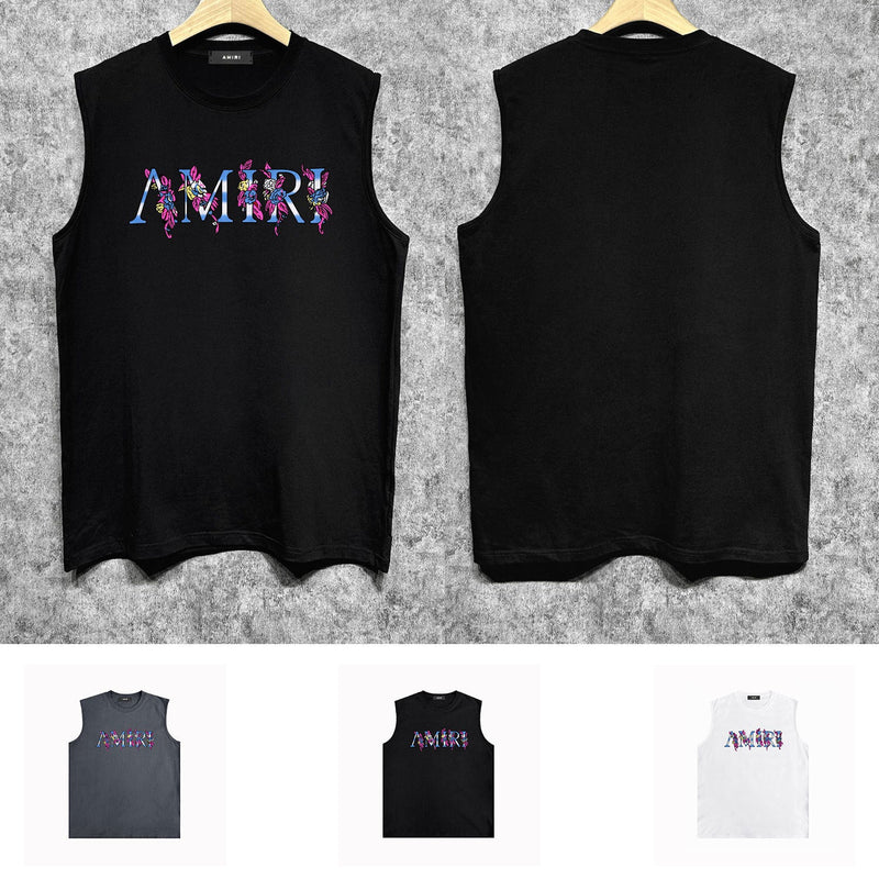 Amiri tank top pink flower letterprinting