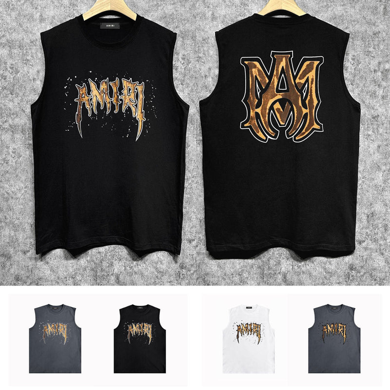 Amiri tank top splashed paint skeleton printing