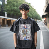 Mens Vintage T-Shirt Cartoon Printed Sleeve T-Shirt