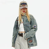 Women Jackets Retro Stand Collar Workwear Denim