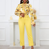 Women Jumpsuit Fashion Printed Lace up Long Sleeve Top
