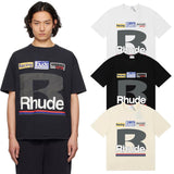 Rhude T Shirts Petrol Patch Racing Motor Cotton Casual Short Sleeve Men and Women