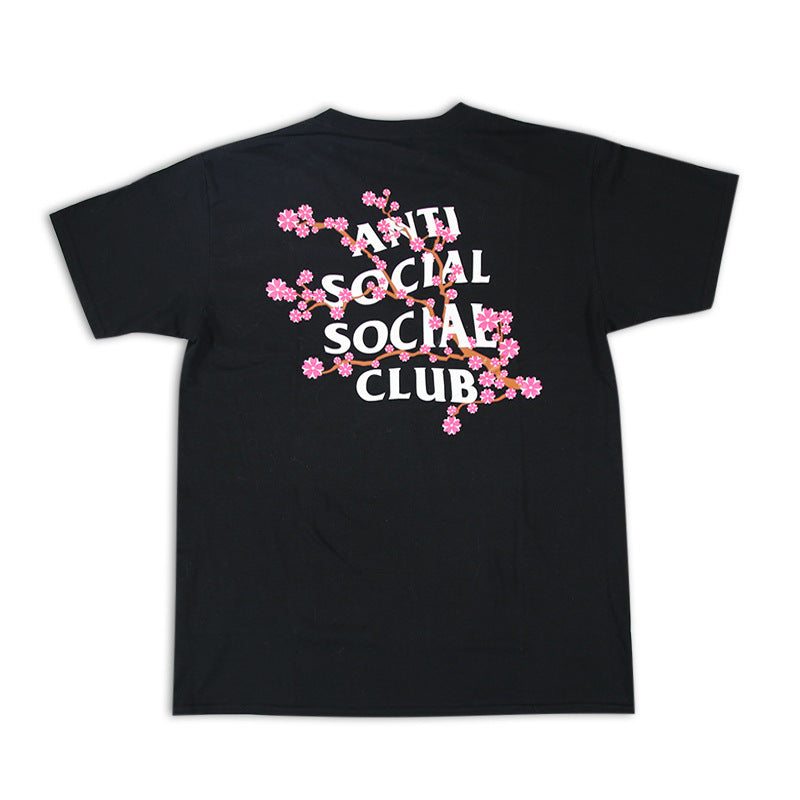 Anti Social Club T Shirt Peach Blossom Floral Letter Men's and Women's T-shirt Summer Short Sleeve
