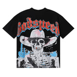 Godspeed T Shirts Great Western Skull Denim Cactus Print Cotton Casual Short Sleeve Men and Women