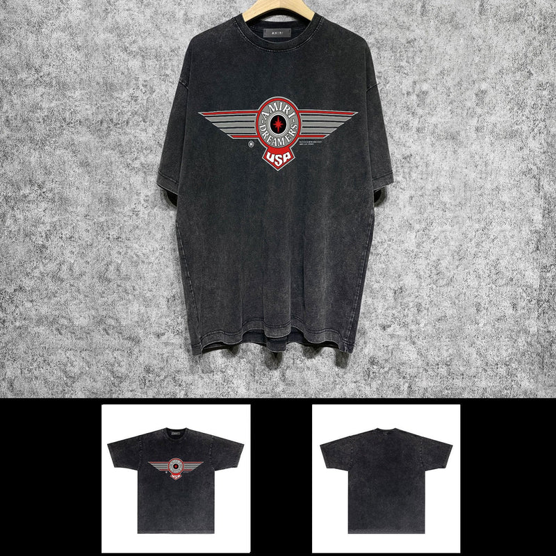 Amiri washed t-shirt flying eagle wings chapter printing short sleeve