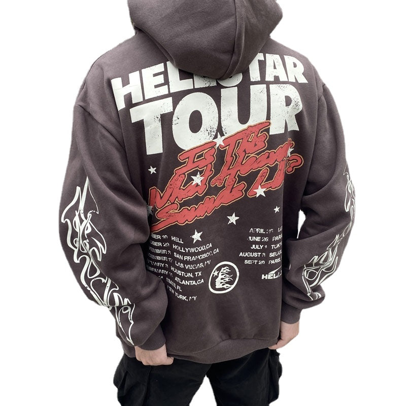 HS Hoodie Retro Distressed Graffiti Loose Fleece-lined
