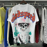 Godspeed T Shirts Great Western Skull Denim Cactus Print Cotton Casual Short Sleeve Men and Women