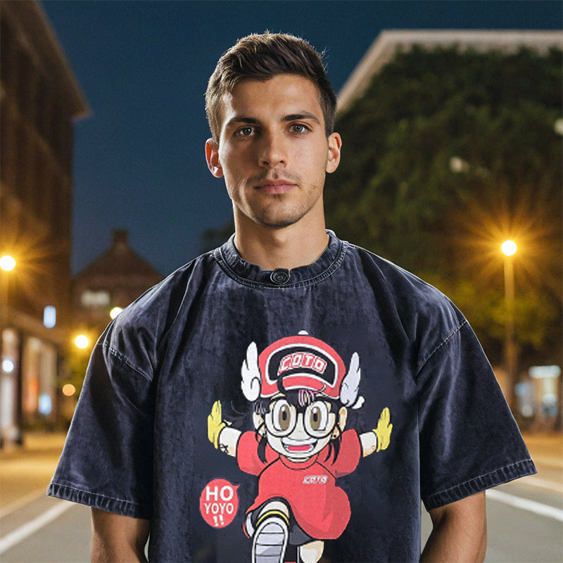 Mens Vintage T-Shirt Cartoon Print Short Sleeve T-Shirt