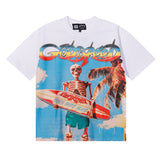 Godspeed T Shirts Beach Skull Surfboard Print Cotton Casual Short Sleeve Men and Women