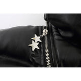 Men Coat Stand Collar PU Leather Thicken Cotton Coat for Women