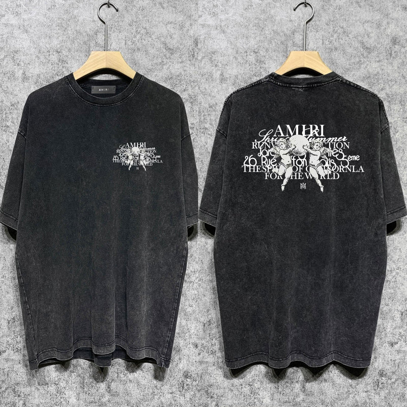 Amiri washed t-shirt letter angel ball printing short sleeves