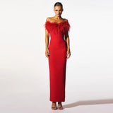 Women Dress Evening Dress Ostrich Feather