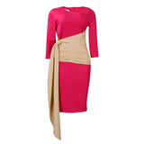 Women Dress Color Matching Diagonal Collar Package Hip Dress