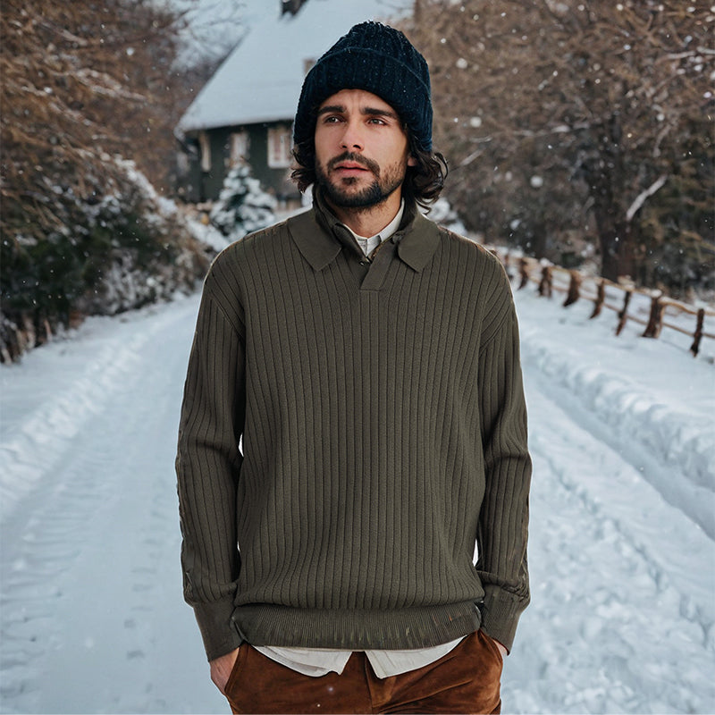 Men Sweaters Men's Solid Color Striped Pullover
