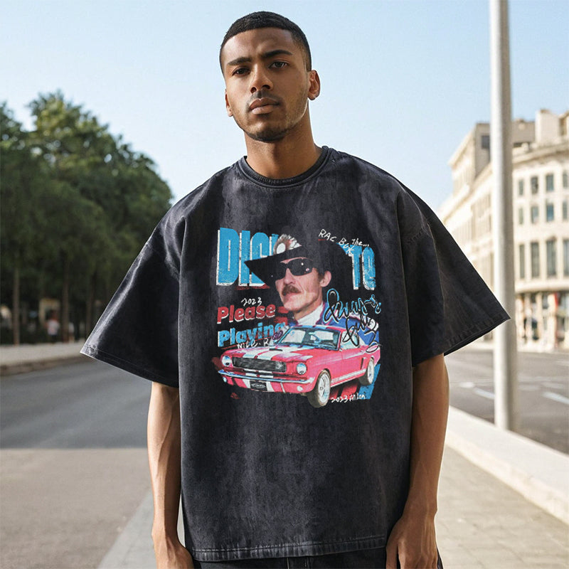 Mens Vintage T Shirt Printed Washed Old Short Sleeves
