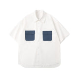Unisex Shirt Retro Patchwork Loose Casual