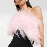 Women Dress Feather Drill Chain Formal Dress