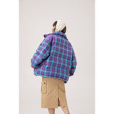 Unisex Coat Plaid Stand-up Collar Cotton-Padded Coat Winter Thickening