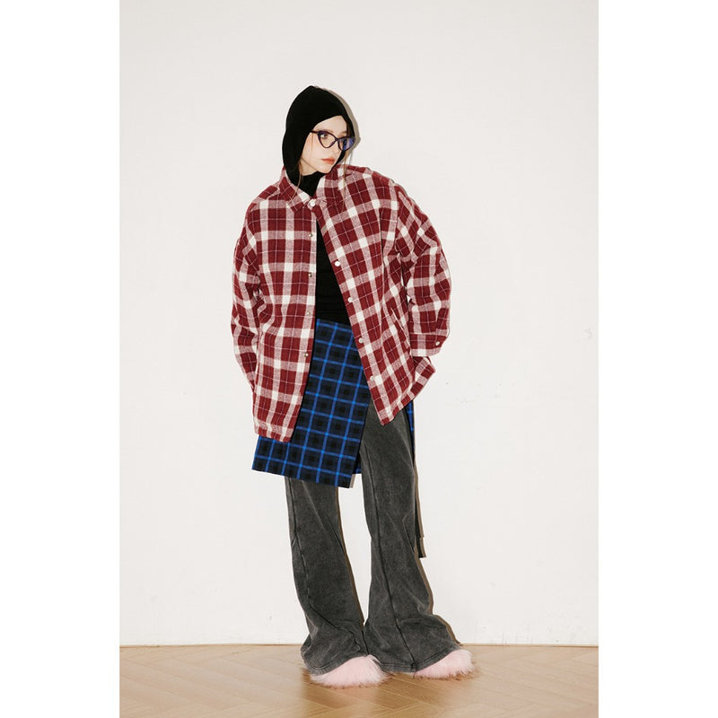 Unisex Coat Plaid Warm Cotton Jacket Loose