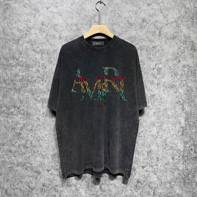 Amiri washed t-shirt rainbow letter short sleeve
