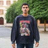 Mens Vintage Long Sleeve Shirt Printed Washed Long Sleeve T-Shirt