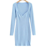 Women Dresses Knitted Slim V-neck Dress