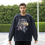 Mens Vintage Long Sleeve Shirt Cartoon Print T-Shirt Men and Women