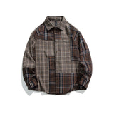 Unisex Shirt Retro Patchwork Plaid Long Sleeve Shirt