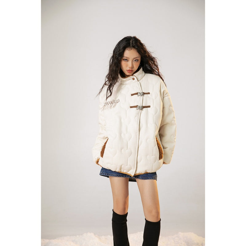 Unisex Coat Stand-up Collar Thermal Coat Loose Cotton Coat