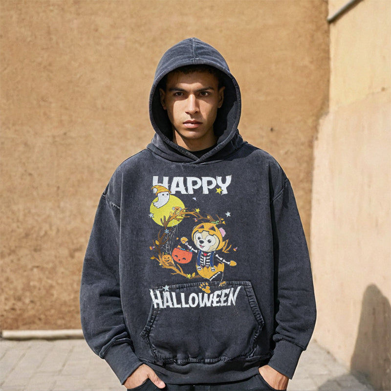 Mens Vintage Hoodie Cartoon Print Hooded Sweater Men