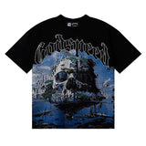 Godspeed T Shirts Skull Landscape Printing Cotton Casual Short Sleeves Men and Women
