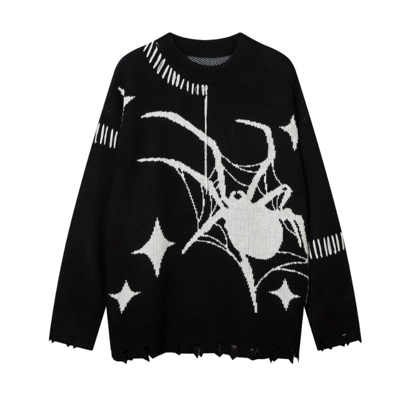 Women Sweater Spider Web Jacquard Loose-Fitting Hole