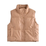 Women Vest Urban Leisure Faux Leather Cotton-Padded Vest