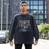 Mens Vintage Long Sleeve Shirt Autumn and Winter Hip Hop Wash Long Sleeve