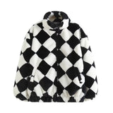 Women Cotton Coat Chessboard Plaid Coat Winter Loose Lapel
