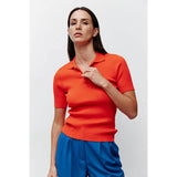 Women Work Business Casual Sweats Slim Fit Polo Sweater with Short Sleeves
