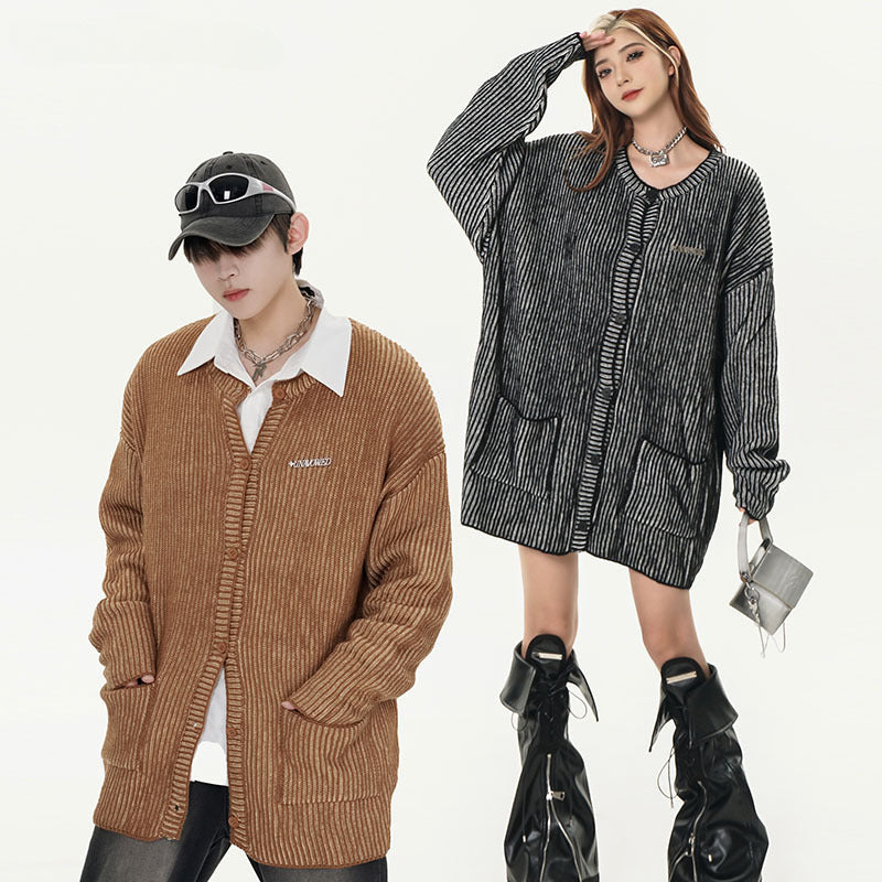 Women Jackets Vintage Distressed Knitted Cardigan Vibe Idle Style