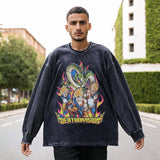 Mens Vintage Long Sleeve Shirt Hip Hop Casual Crew Neck