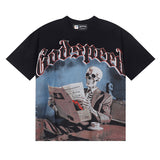 Godspeed T Shirts Newspaper Skull Printing Cotton Casual Short Sleeves Men and Women