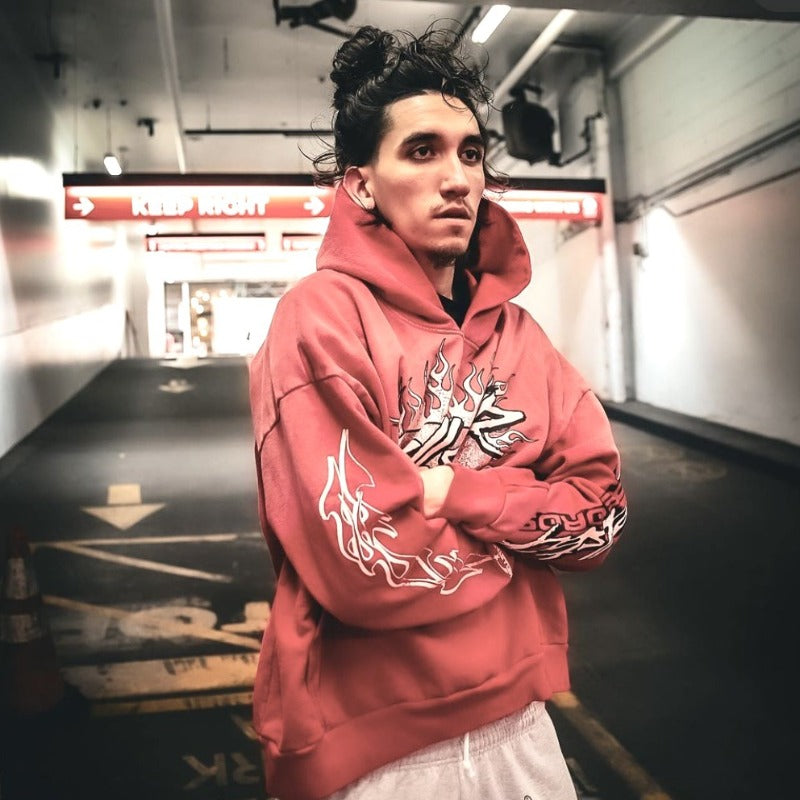 HS Hoodie Retro Distressed Graffiti Fleece-lined