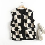 Women Vest Plaid Lamb Wool Casual All-Match